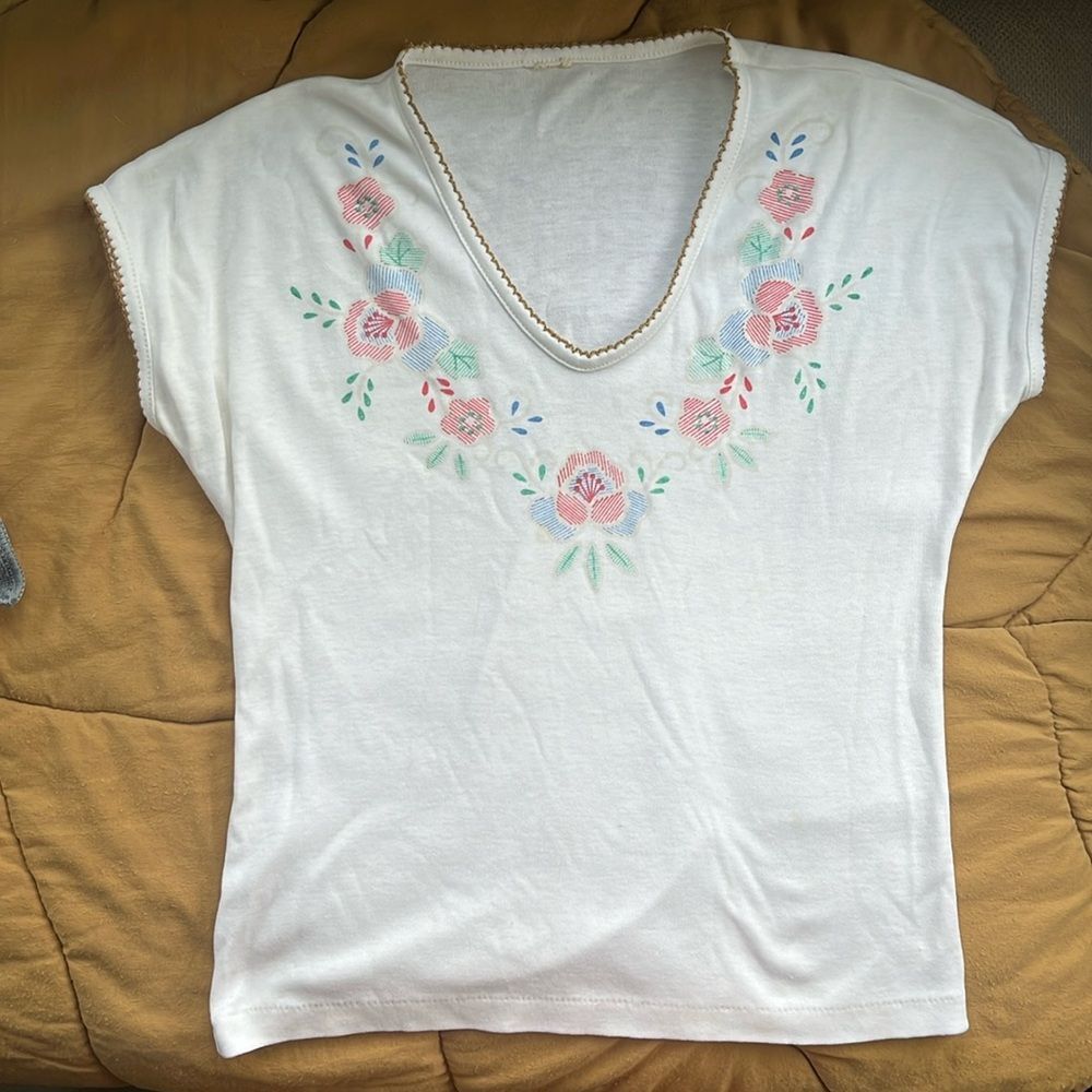 Vintage 80s Cotton Floral Print Tee Size S-M